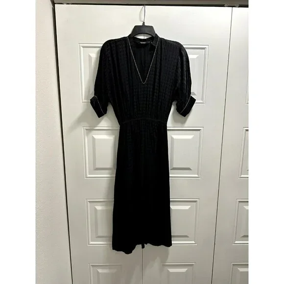NWOT & Other Stories Stockholm Atelier Black Houndstooth Midi Dress Size 0 - Picture 2 of 8